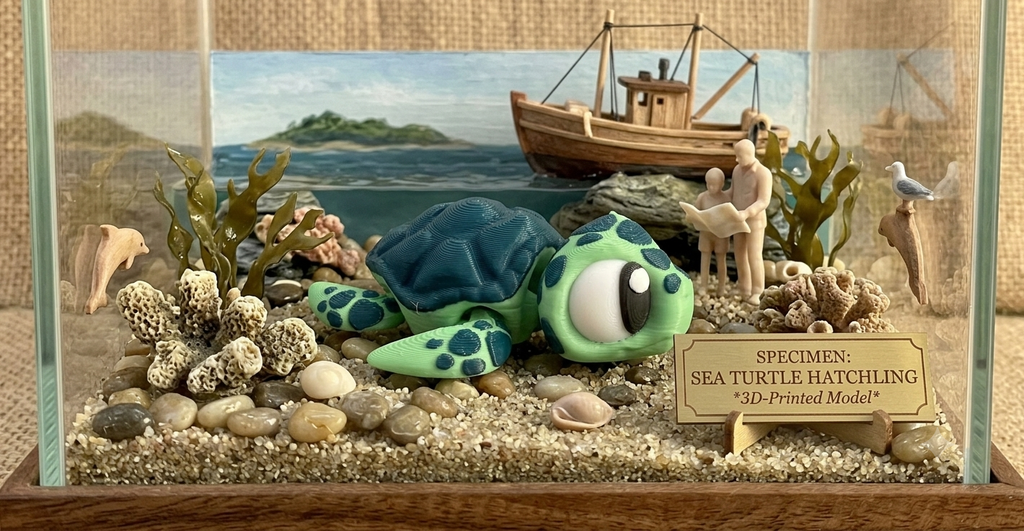 3D Printed Mini Animal Toys – Articulated Pocket Pets & Collectible Figures:- Sea Turtle Hatchling