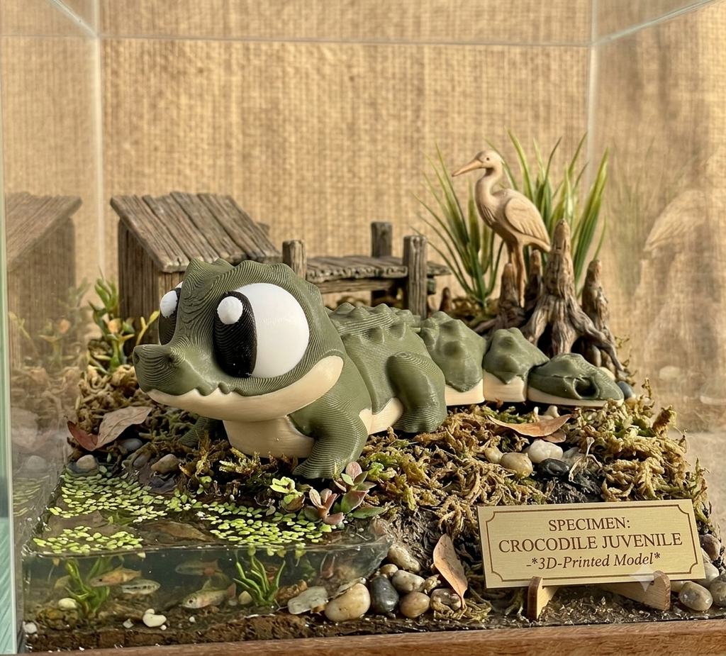 3D Printed Mini Animal Toys – Articulated Pocket Pets & Collectible Figures:- Crocodile