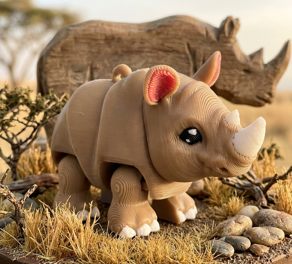 3D Printed Mini Animal Toys – Articulated Pocket Pets & Collectible Figures: Rhinoceros